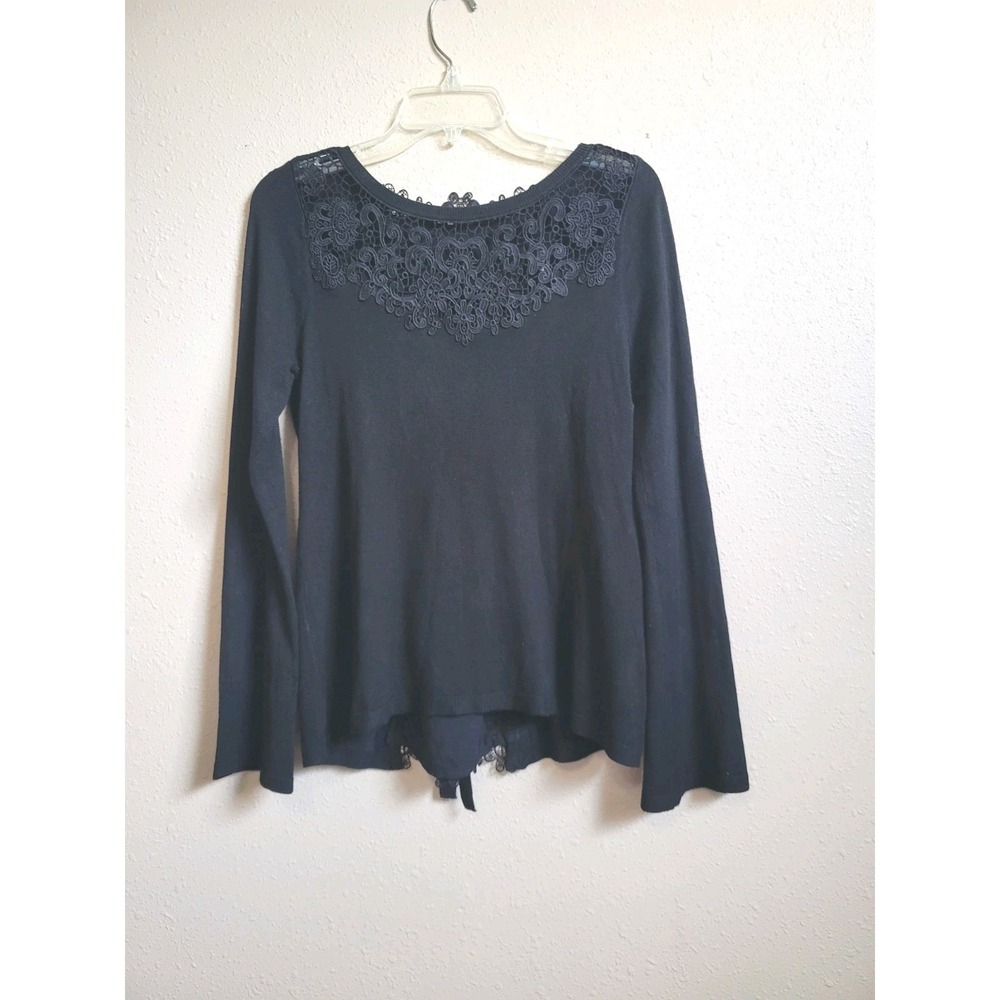 White House Black Market Women's Lace Crochet Pullover Sweater‎ with Tie Back- S